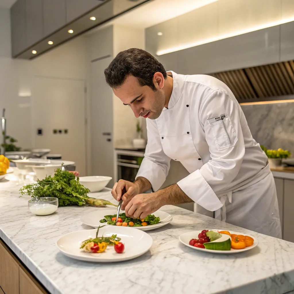 A chef preparing a national dish in a modern kitchen